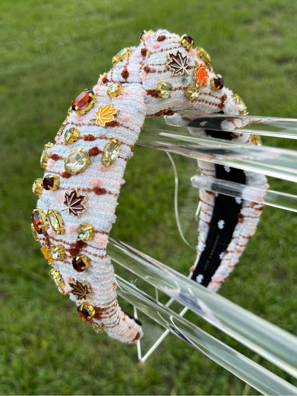 Lele Sadoughi Fall Leaves Embellished Tweed Headband with Autumn Gems & Crystals